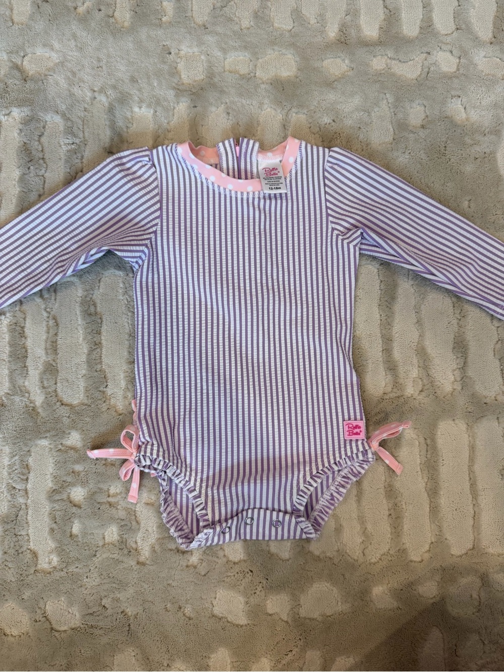 Ruffle Butts Purple & Pink Striped Long-Sleeve Swim Bodysuit